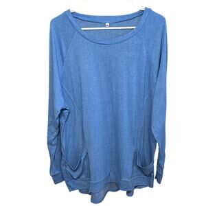 Blue Tunic Top 3XL Soft Stretch Long Sleeve Flowy Casual Lounge